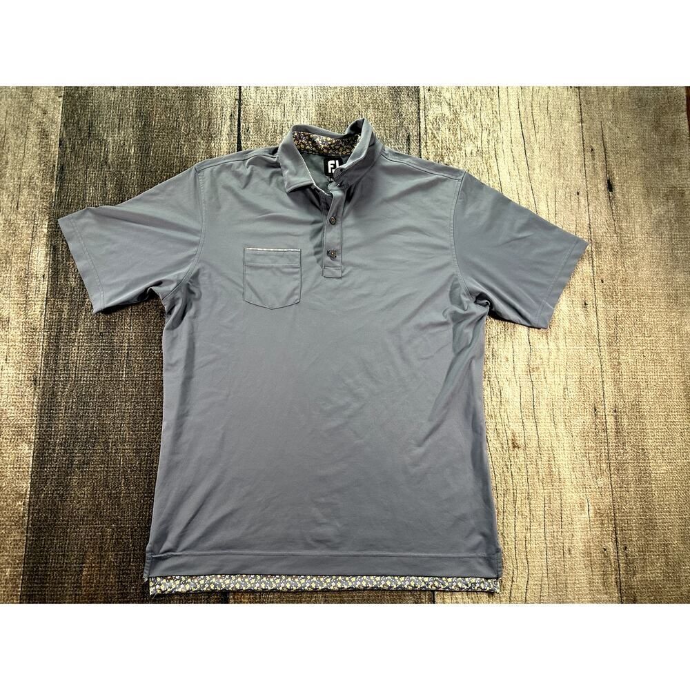 Footjoy Golf Polo Mens Blue Yellow Floral Short Sleeve Shirt Large